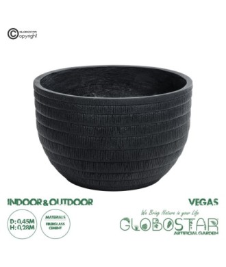 GloboStar® Artificial Garden VEGAS 20702 Διακοσμητικό Πολυεστερικό Τσιμεντένιο Κασπώ Γλάστρα - Flower Pot Μαύρο Φ45 x Υ28cm